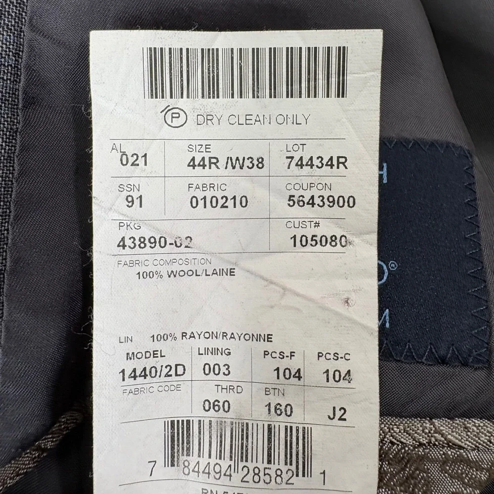 Joseph Abboud Nordstrom Blazer 44R Gray‎ Glen Plaid Wool Sport Coat Professional